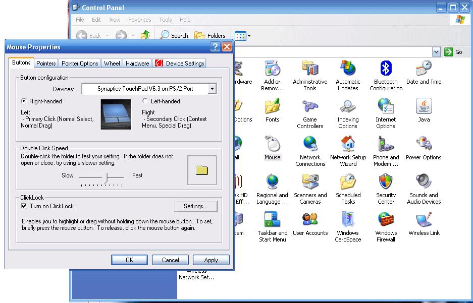 کنترل پنل ویندوز XP