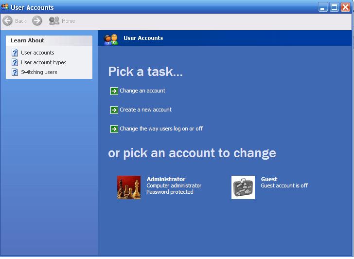 مدیریت کاربران در ویندوز XP